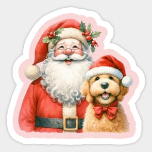 Labradoodle and Santa Funny Christmas Happy Dog Jolly Santa Cartoon artwork Sticker